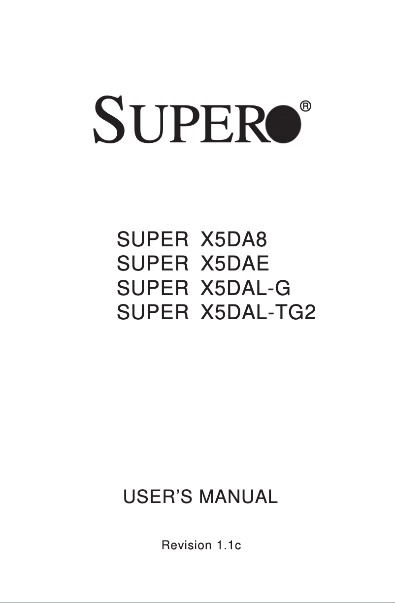 Page 1 de la notice Manuel utilisateur Supermicro X5DA8