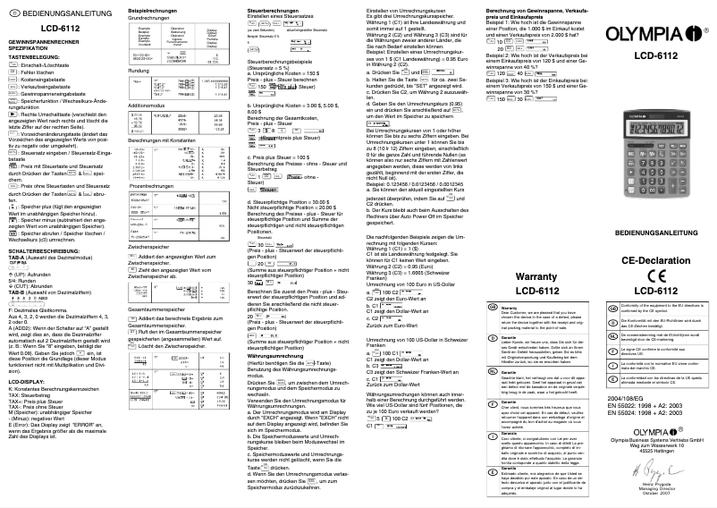 Page 1 de la notice Manuel utilisateur Olympia LCD 6112