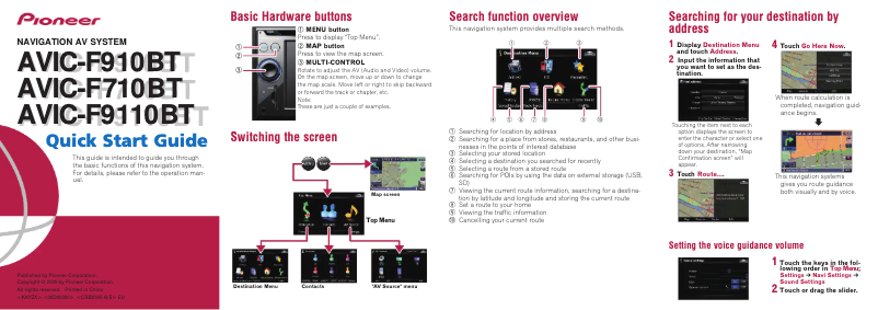 Page 1 de la notice Guide de démarrage rapide Pioneer AVIC-F710BT
