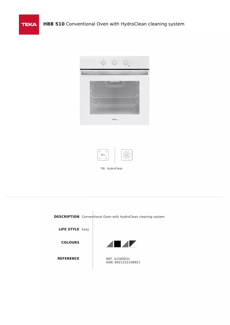 Page 1 de la notice Fiche technique Teka HBB 510