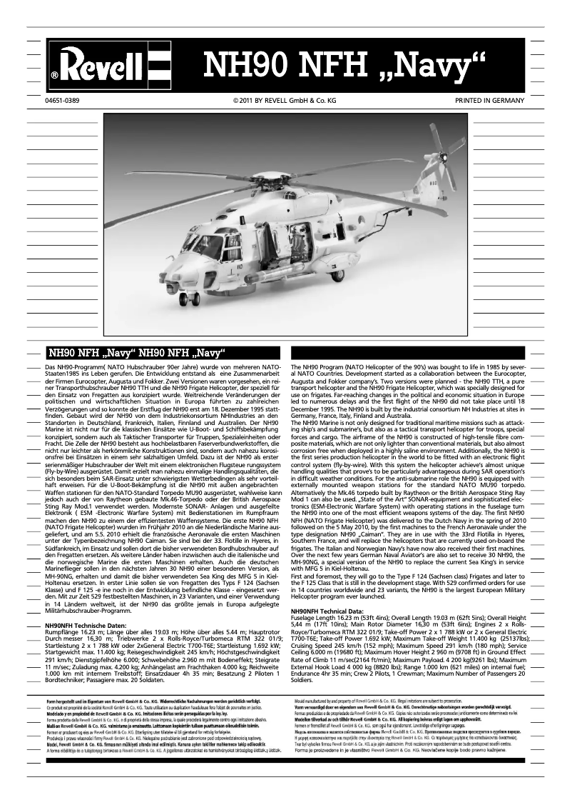 Page n°1 - Manuel utilisateur Revell NH90 NFH Navy