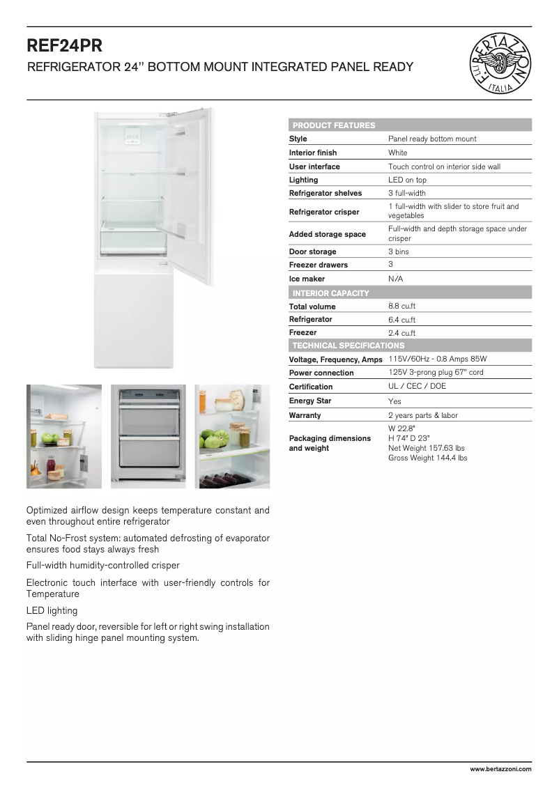 Page n°1 - Fiche technique Bertazzoni REF24PR