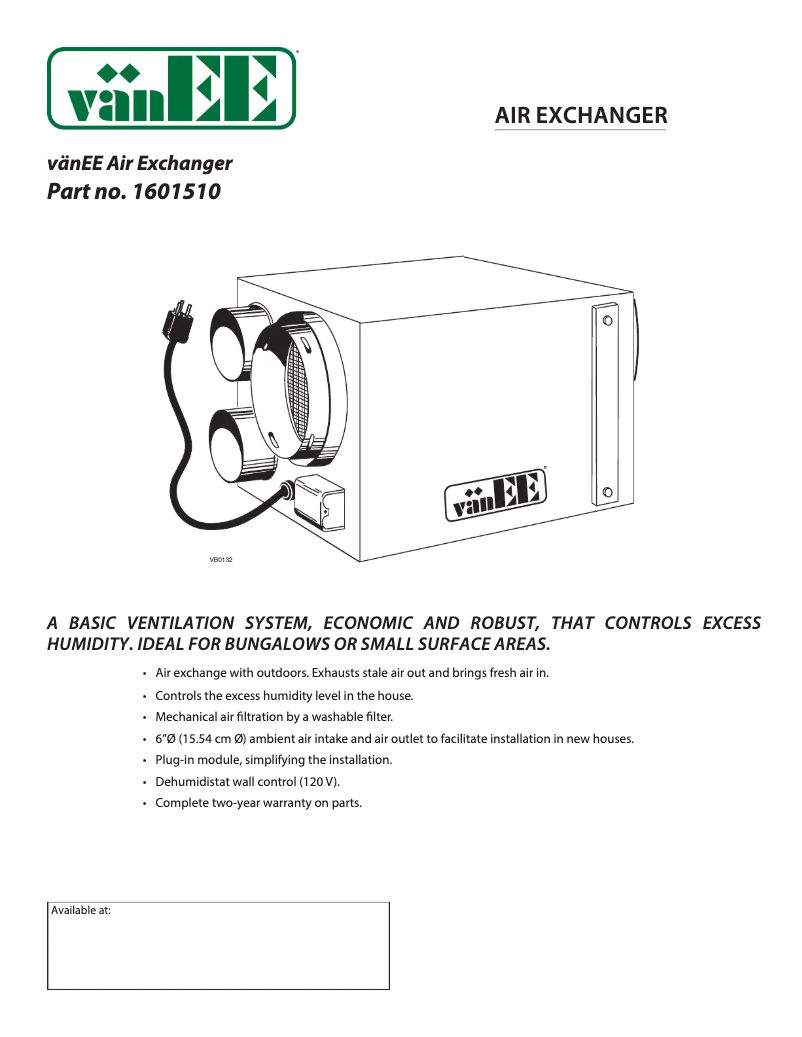Page 1 de la notice Fiche technique vänEE 1601510