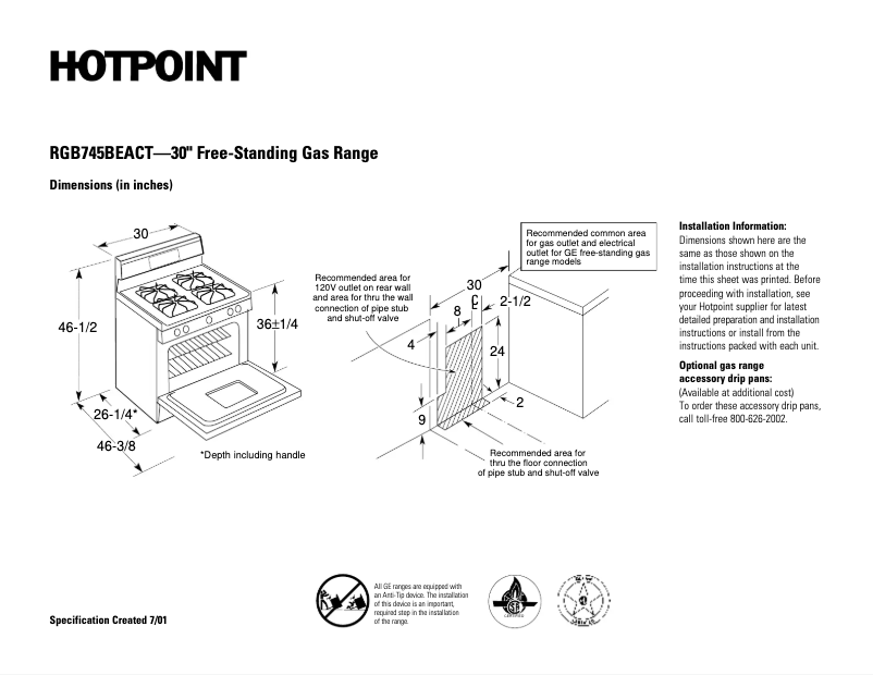 Page 1 de la notice Fiche technique Hotpoint RGB745BEACT