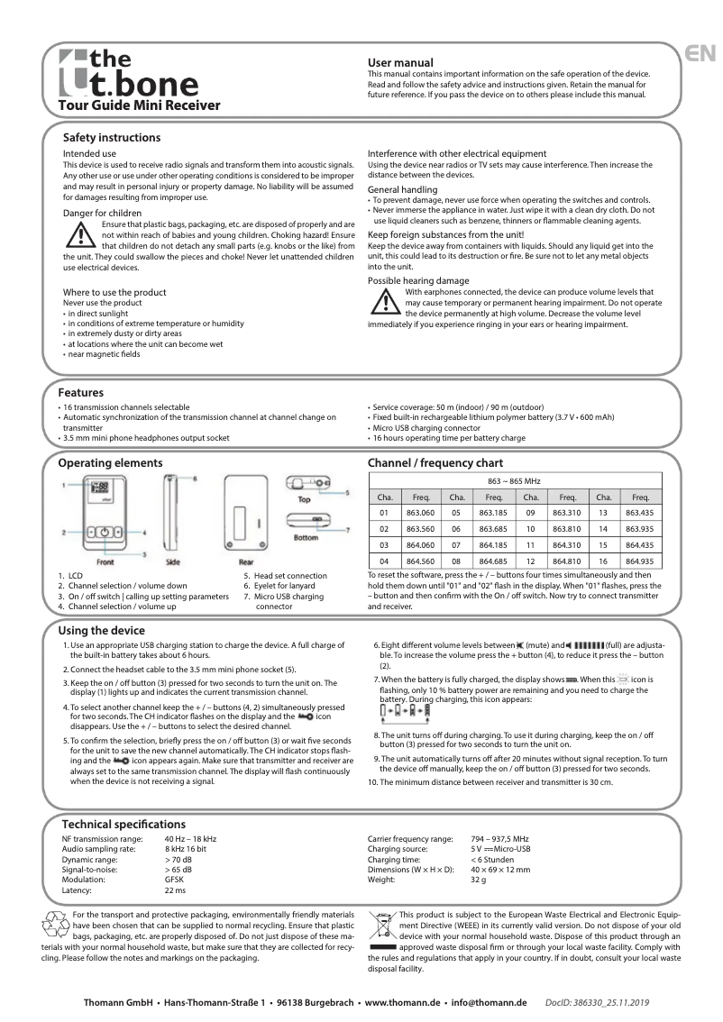 Image de la première page du manuel de l'appareil Tour Guide Mini Receiver