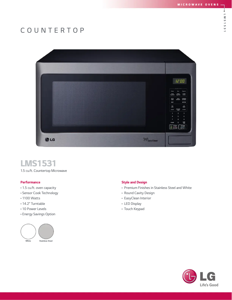 Page 1 de la notice Fiche technique LG LMS1531SW