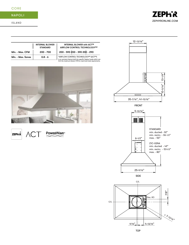 Page n°1 - Fiche technique Zephyr ZNAM90DS