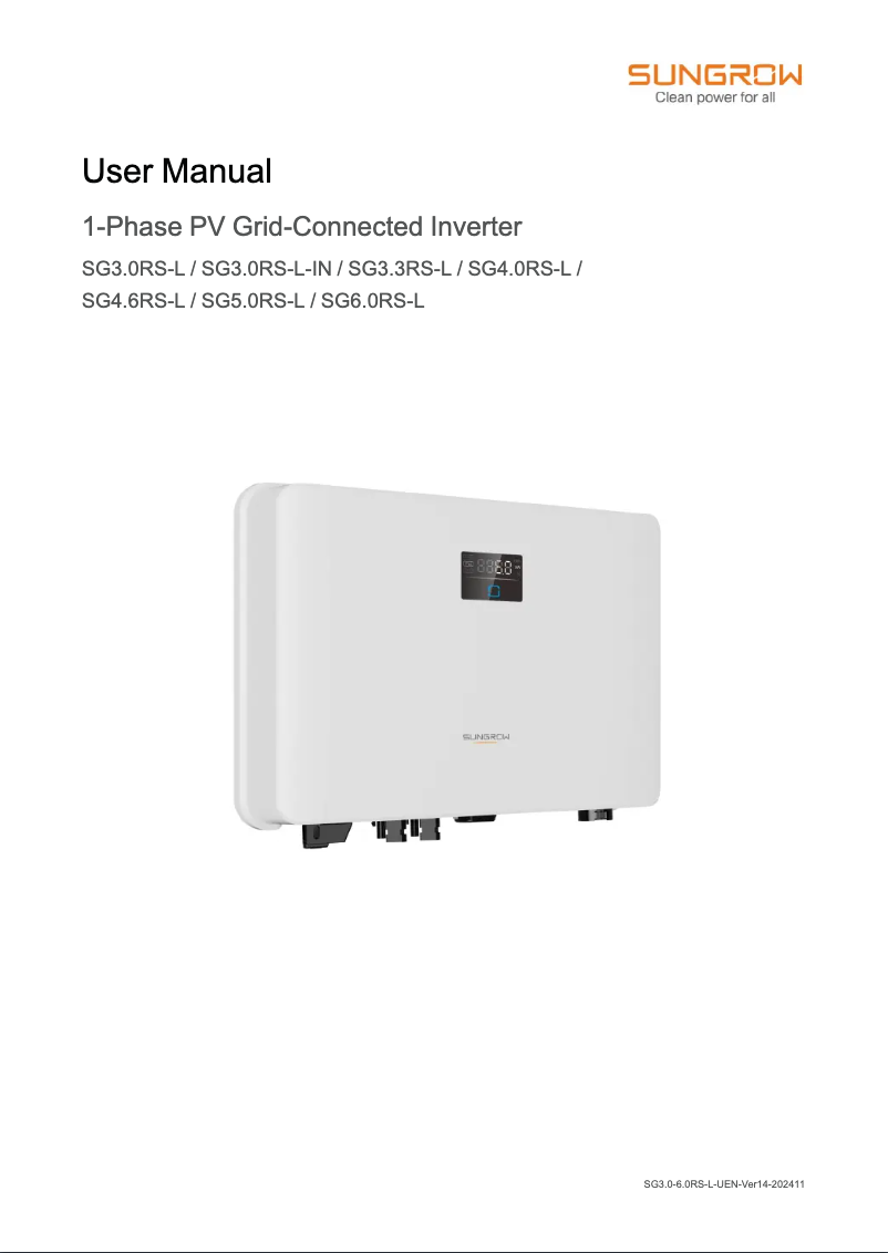 Page 1 de la notice Manuel utilisateur Sungrow SG3.0RS-L
