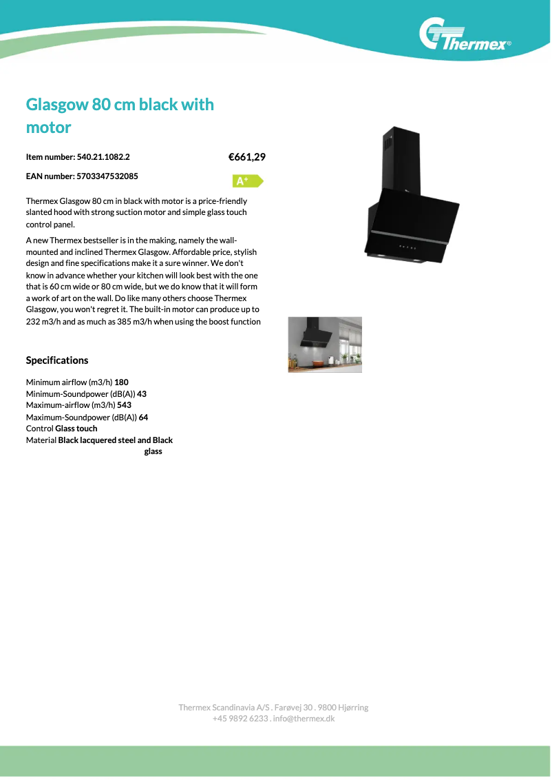 Page 1 de la notice Fiche technique Thermex Glasgow