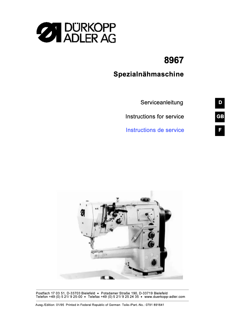 Page n°1 - Manuel utilisateur Dürkopp Adler 8967