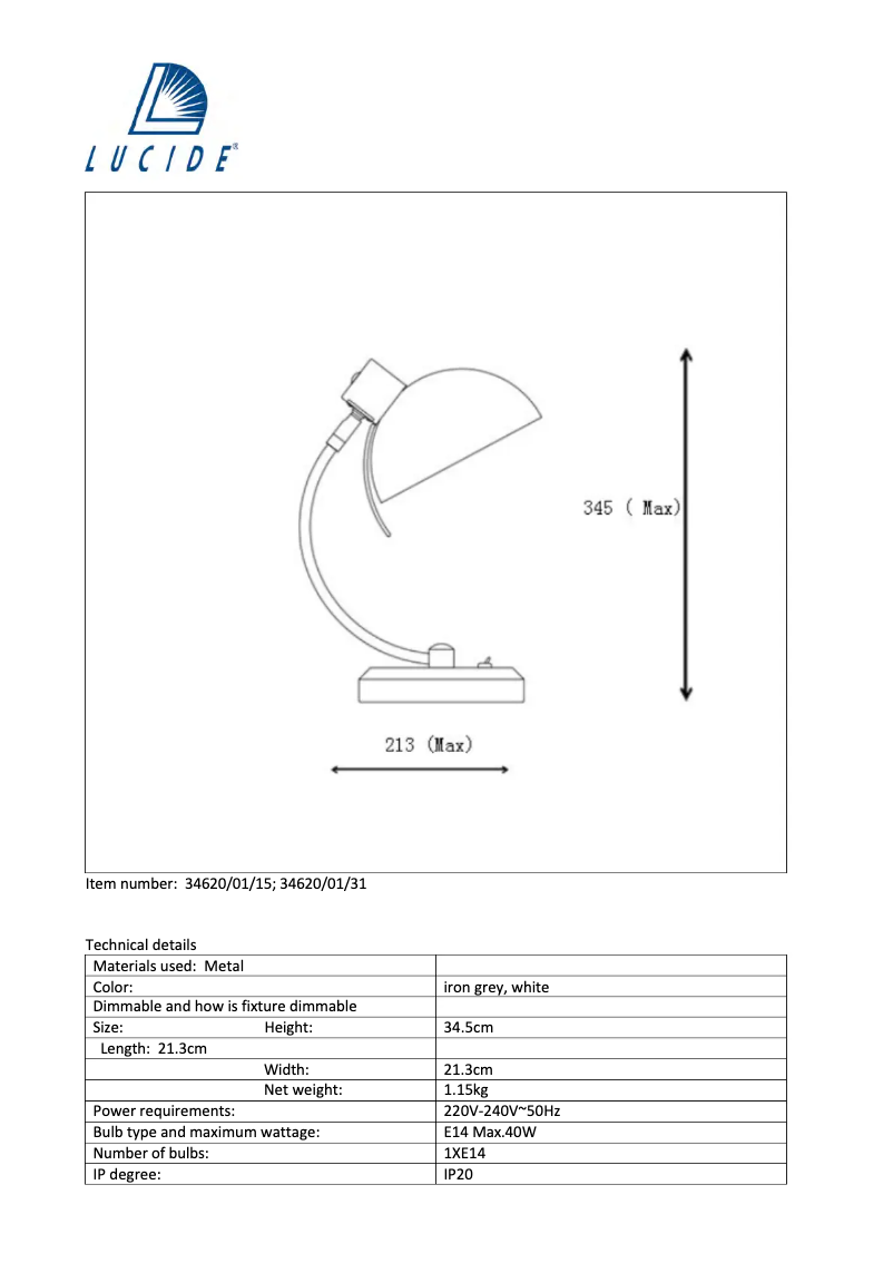 Page n°1 - Manuel utilisateur Lucide Campo 34620/01/31