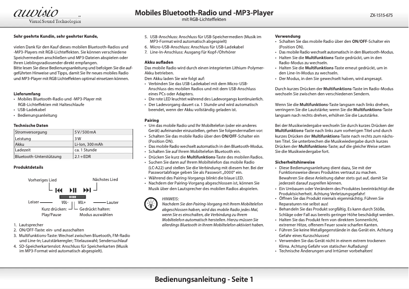 Page 1 de la notice Manuel utilisateur Auvisio MSS-250.tube