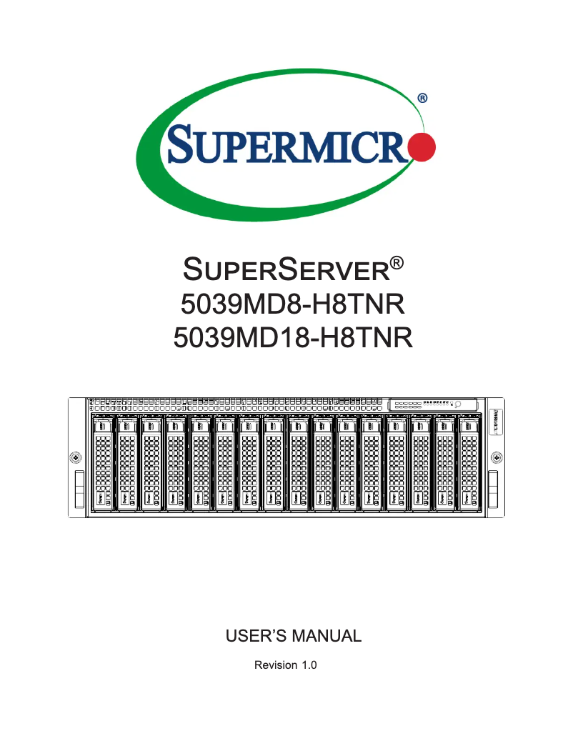 Page 1 de la notice Manuel utilisateur Supermicro SuperServer 5039MD8-H8TNR