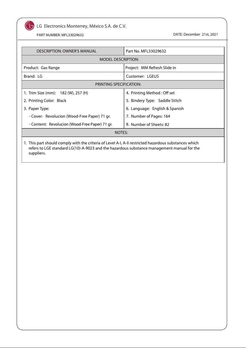 Image de la première page du manuel de l'appareil LSGL5833D