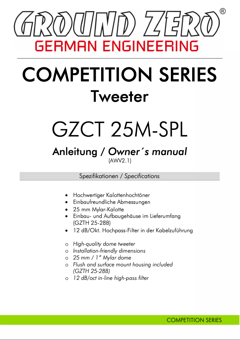 Image de la première page du manuel de l'appareil GZCT 25M-SPL