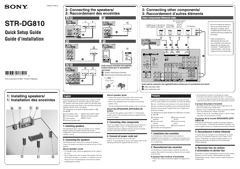Image de la première page du manuel de l'appareil STR-DG810
