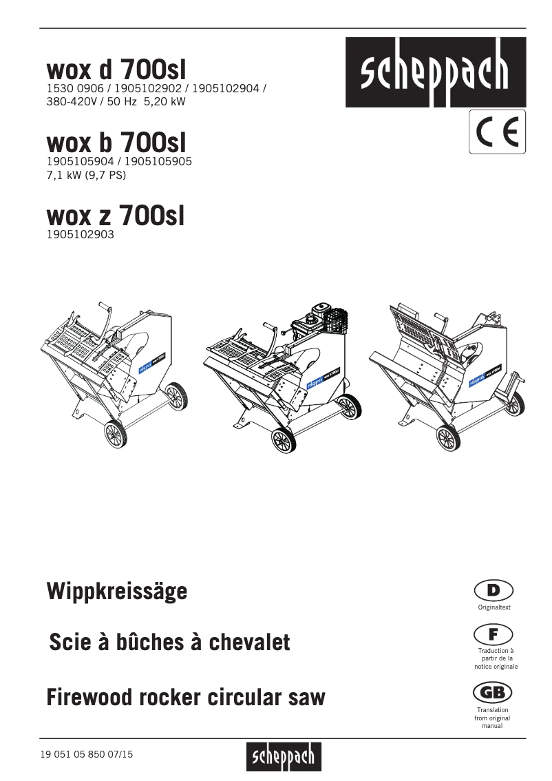 Page 1 de la notice Manuel utilisateur Scheppach D700SL
