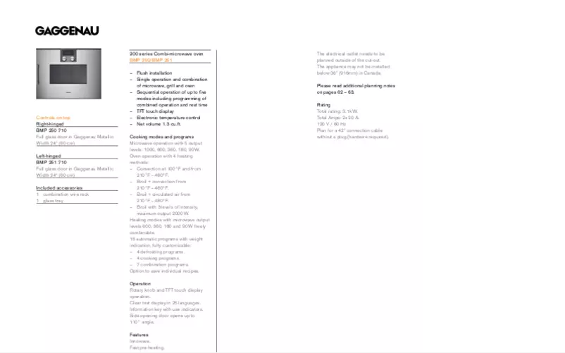 Página 1 del manual Ficha técnica Gaggenau BMP250710