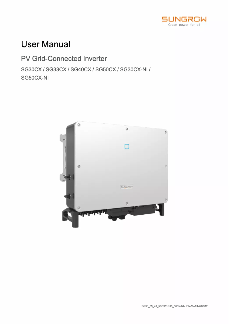 Page 1 de la notice Manuel utilisateur Sungrow SG30CX