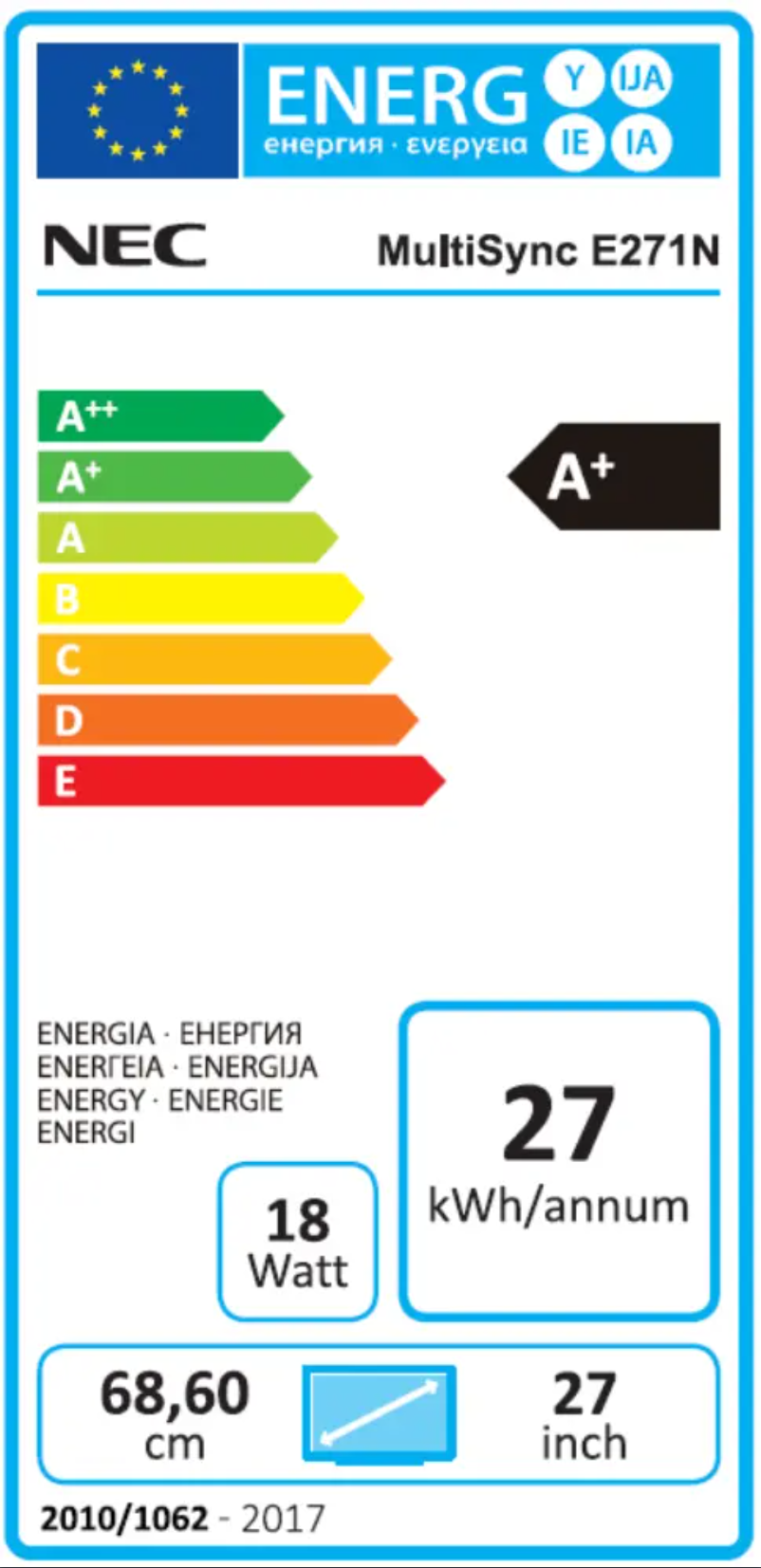 Page n°1 - Label énergétique NEC MultiSync E271N