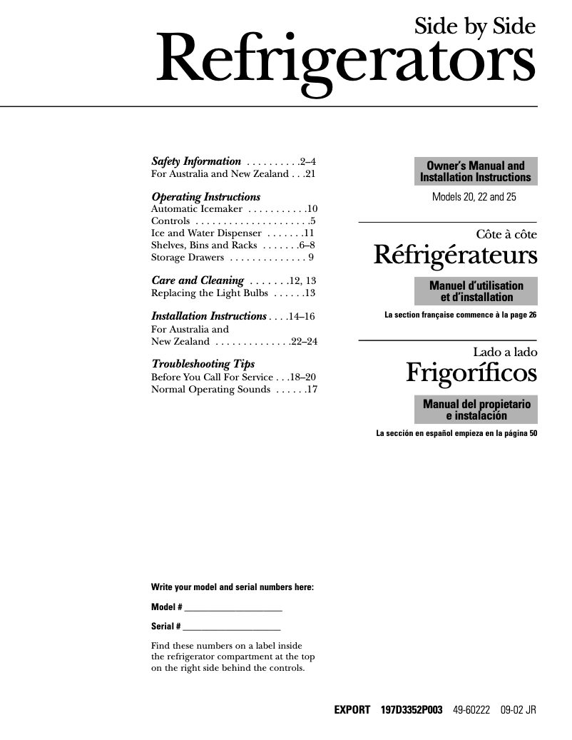 Page 1 de la notice Manuel utilisateur GE RSG25KEMFWW