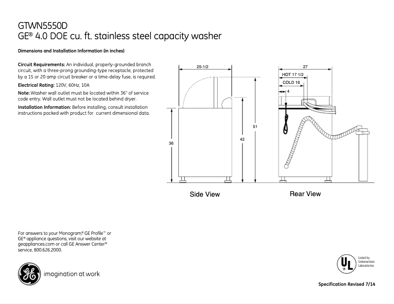First page image of the manual for GTWN5550DWW