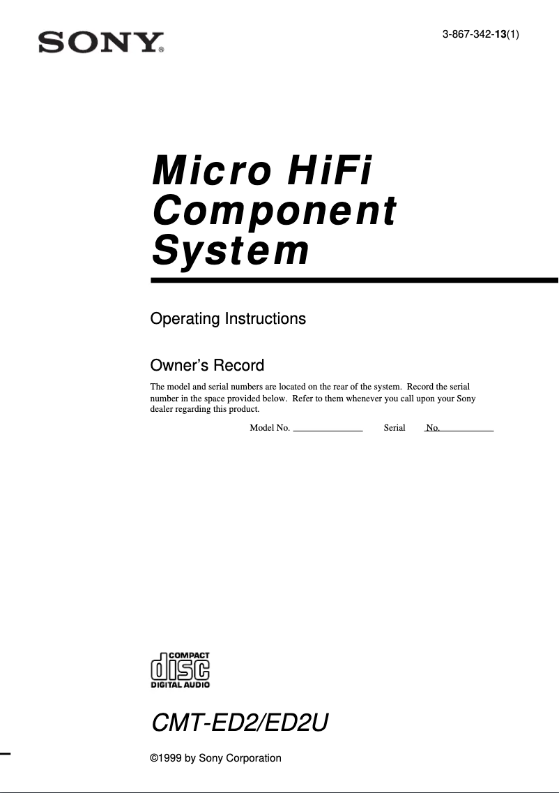 Page 1 de la notice Manuel utilisateur Sony CMT-ED2U