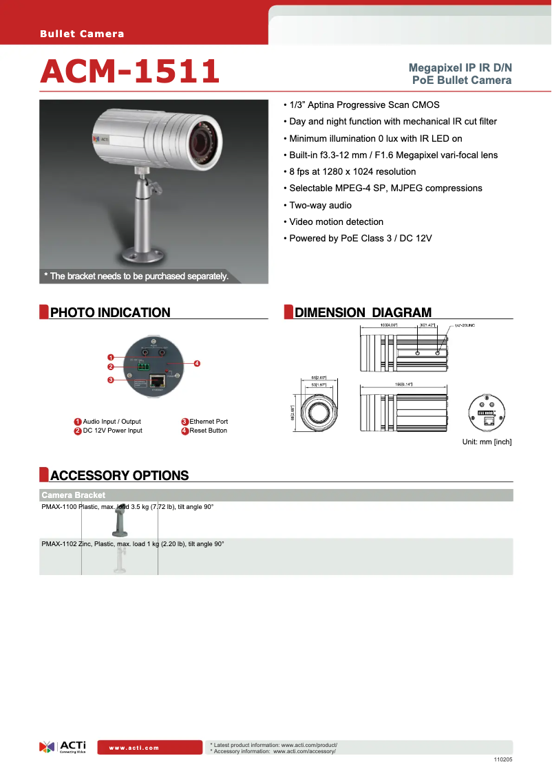 Page 1 de la notice Fiche technique ACTi ACM-1511
