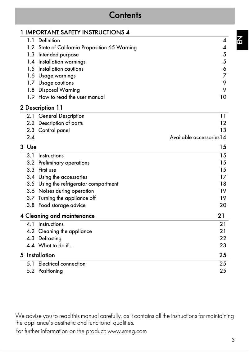 Page 1 de la notice Manuel utilisateur Smeg FAB10ULCR3