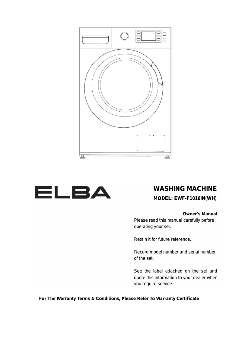 Image de la première page du manuel de l'appareil EWF-F1016IN(WH)