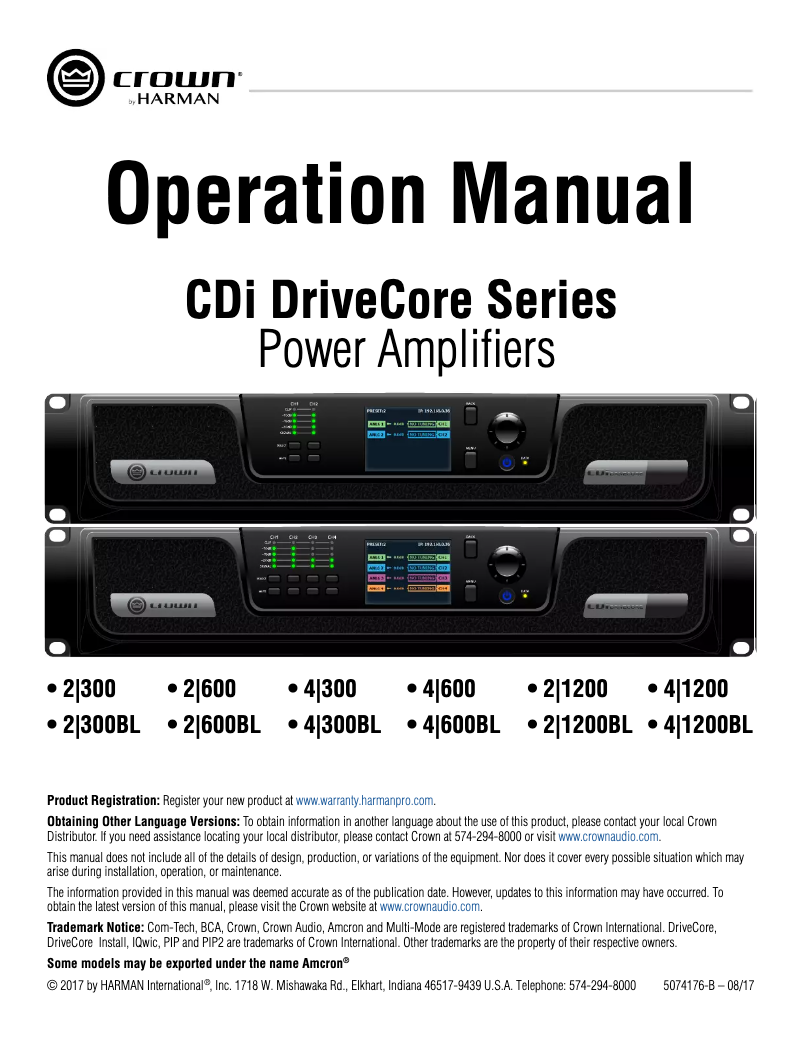 Page n°1 - Manuel utilisateur Crown CDi DriveCore 4|1200