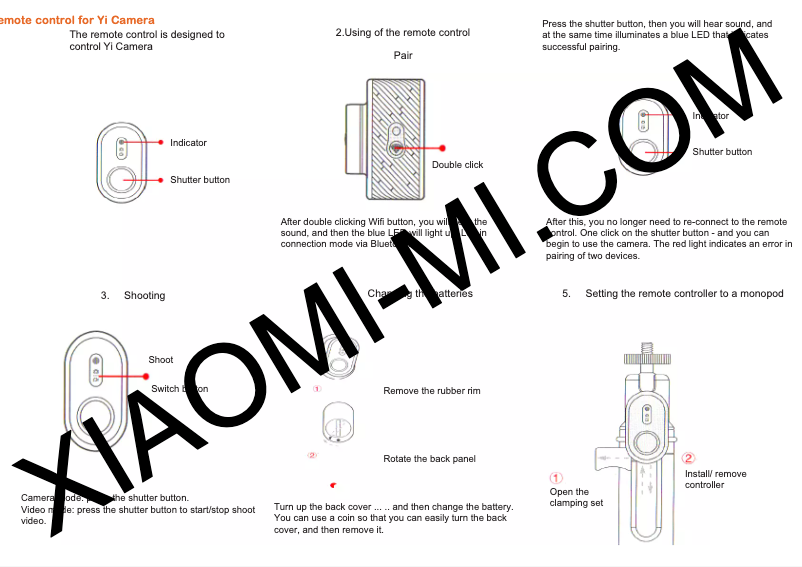 Page n°1 - Manuel utilisateur Xiaomi Yi Camera