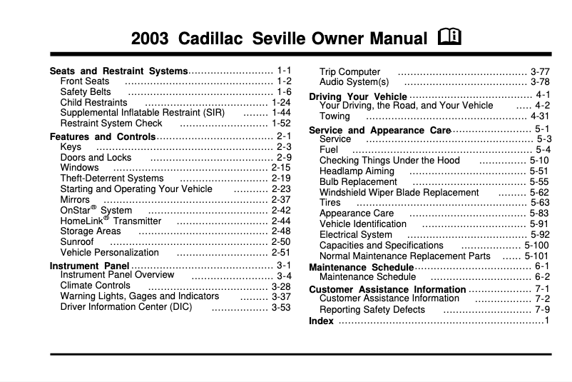 Image de la première page du manuel de l'appareil Seville (1996)