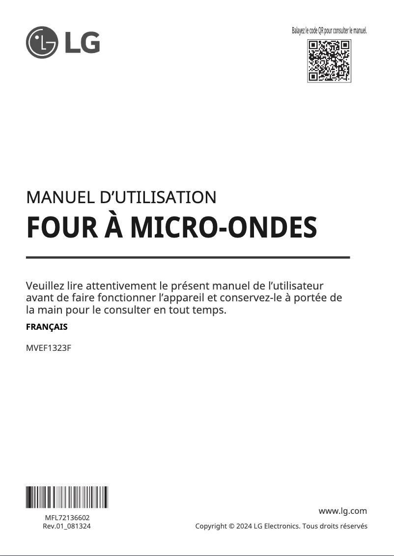 Page 1 de la notice Manuel utilisateur LG MVEF1323F