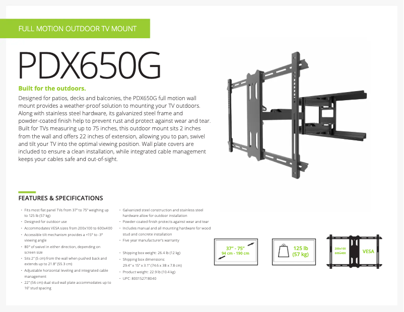 Page 1 de la notice Fiche technique Kanto PDX650G