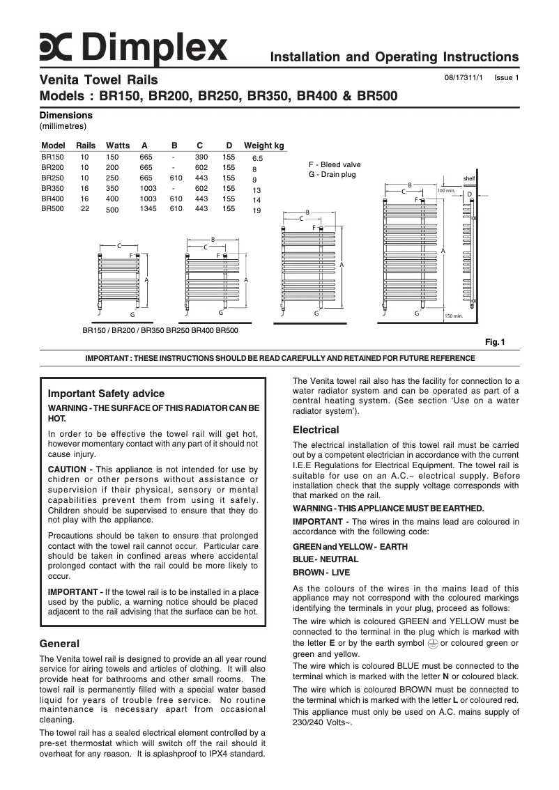 Page n°1 - Manuel utilisateur Dimplex BR150W