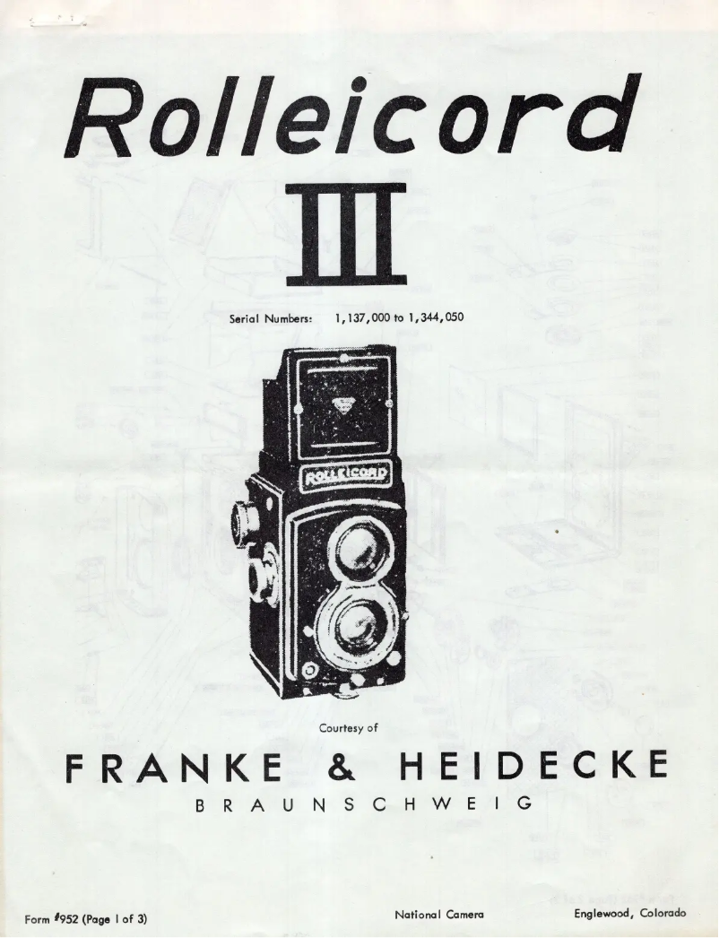 Page 1 de la notice Manuel utilisateur Rollei Rolleicord III