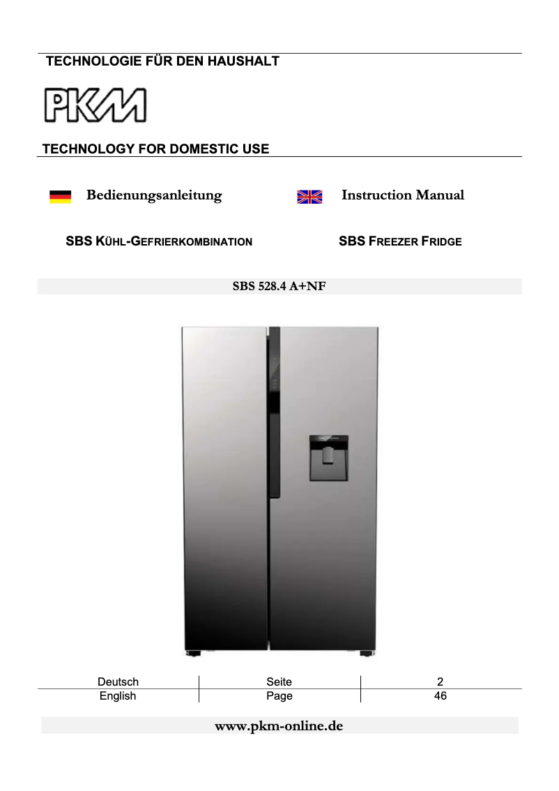 Page 1 de la notice Manuel utilisateur PKM SBS528.4A+NF