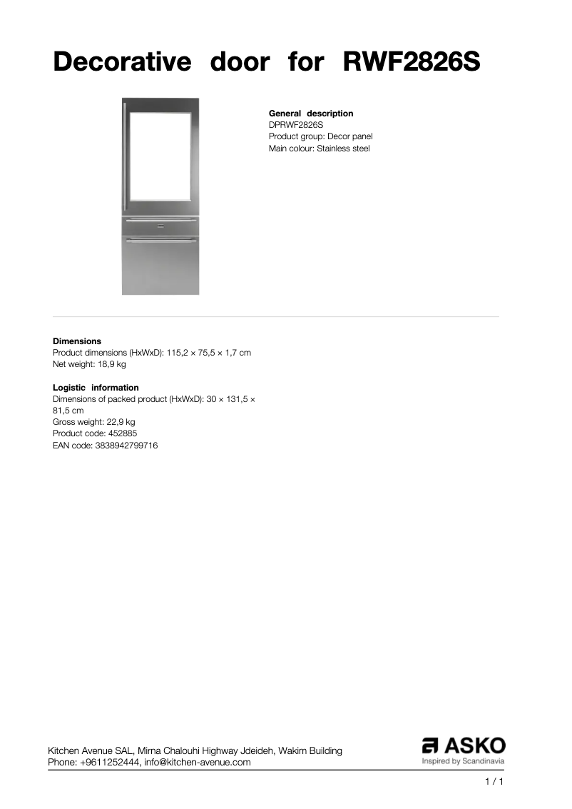 Page n°1 - Manuel utilisateur Asko DPRWF2826S