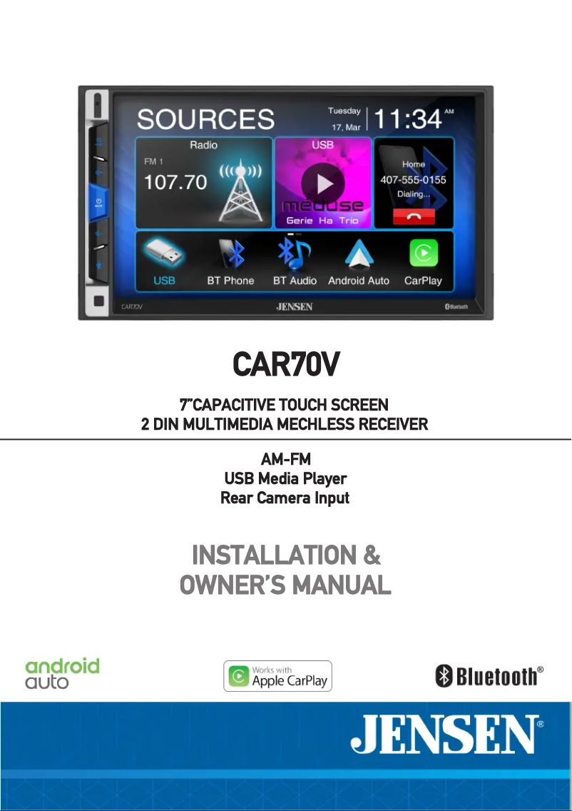Page 1 de la notice Manuel utilisateur Jensen CAR70V