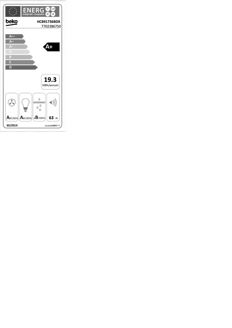 Page 1 de la notice Label énergétique Beko HCB91736BDX