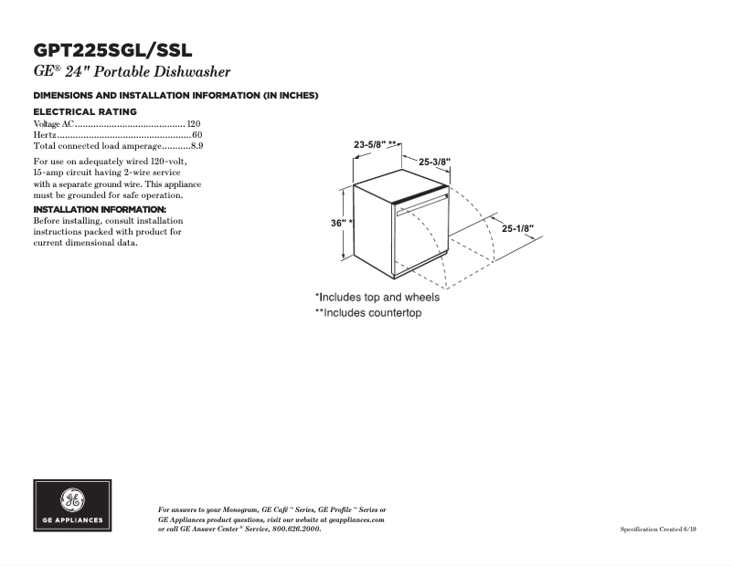 Image de la première page du manuel de l'appareil GPT225SGLBB