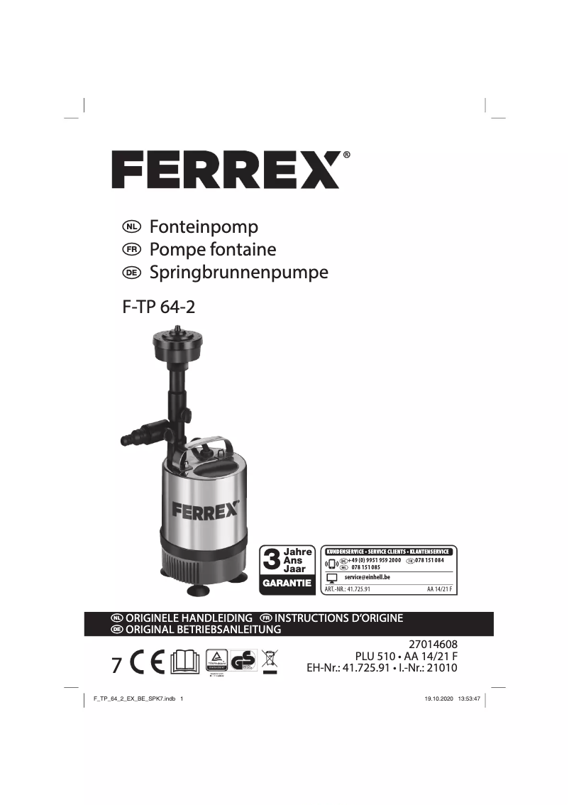 Page 1 de la notice Manuel utilisateur Ferrex F-TP 64-2