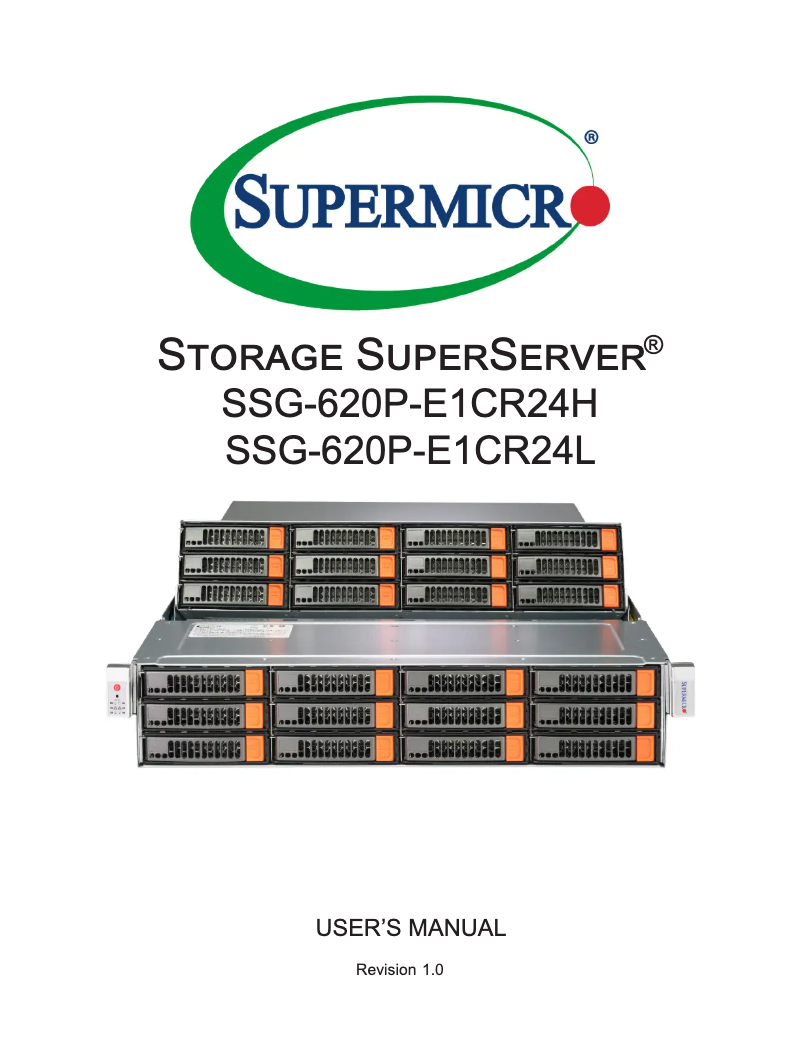 Page 1 de la notice Manuel utilisateur Supermicro SuperServer SSG-620P-E1CR24L