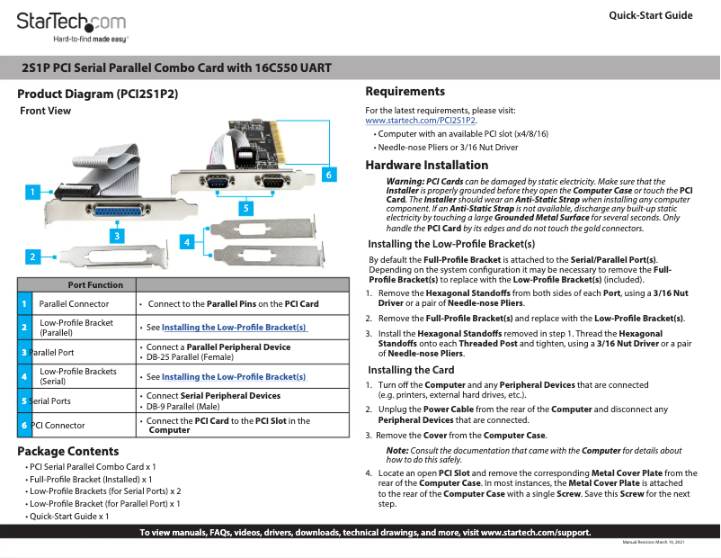 Image de la première page du manuel de l'appareil PCI2S1P2