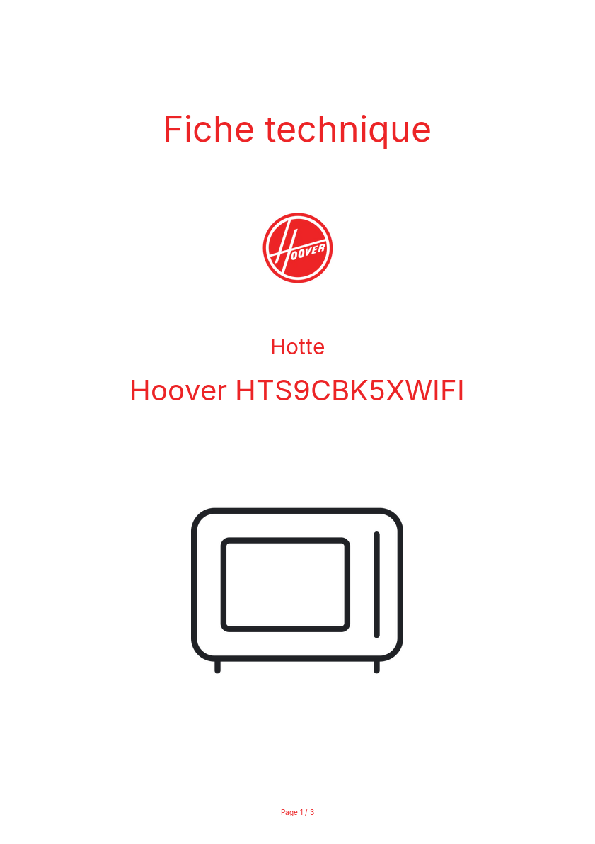 Page n°1 - Fiche technique Hoover HTS9CBK5XWIFI