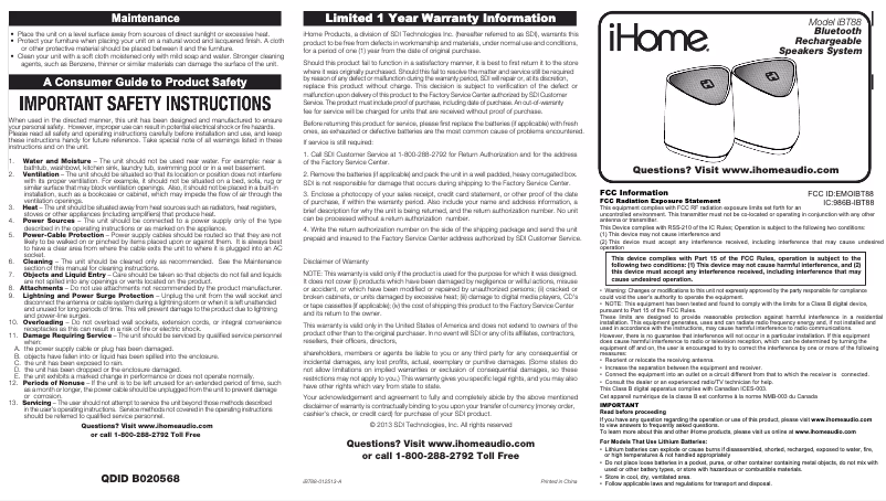 Página 1 del manual Manual de usuario iHome IBT88