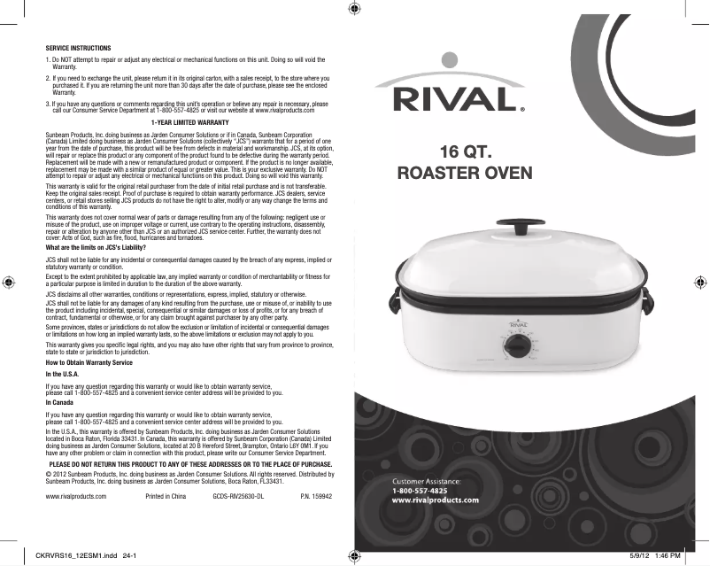 Page n°1 - Manuel utilisateur Rival 16 QT.