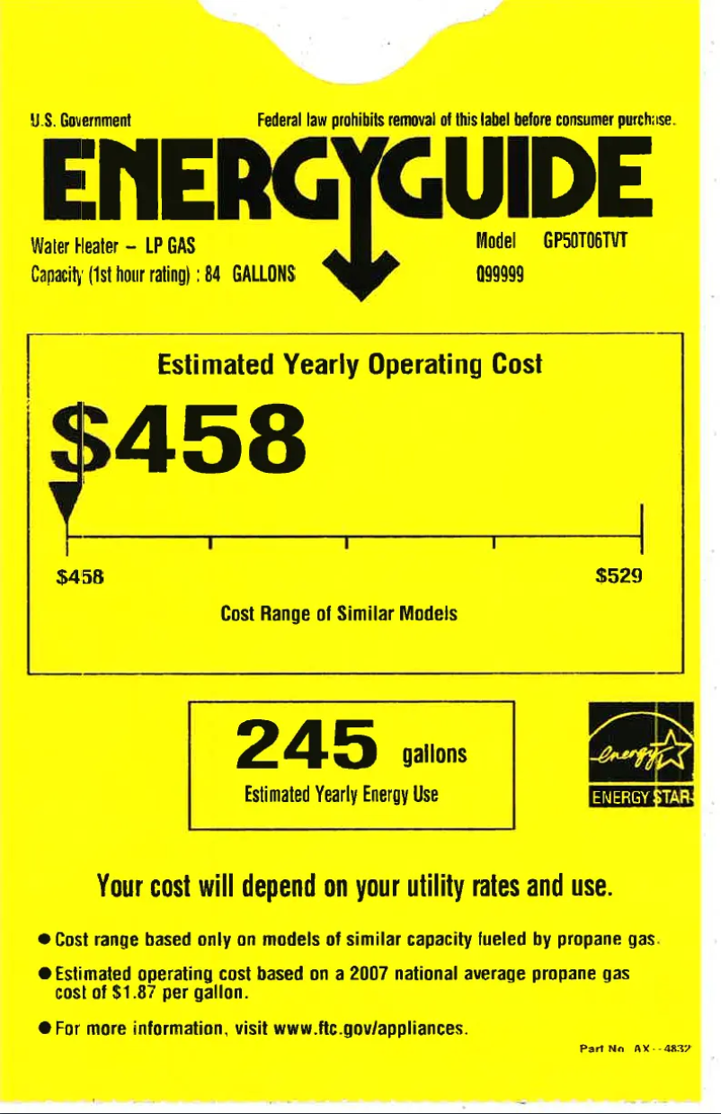 Page n°1 - Label énergétique GE GP50T06TVT