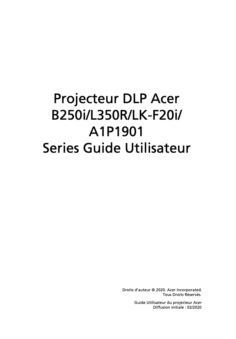 Page 1 de la notice Manuel utilisateur Acer B250i
